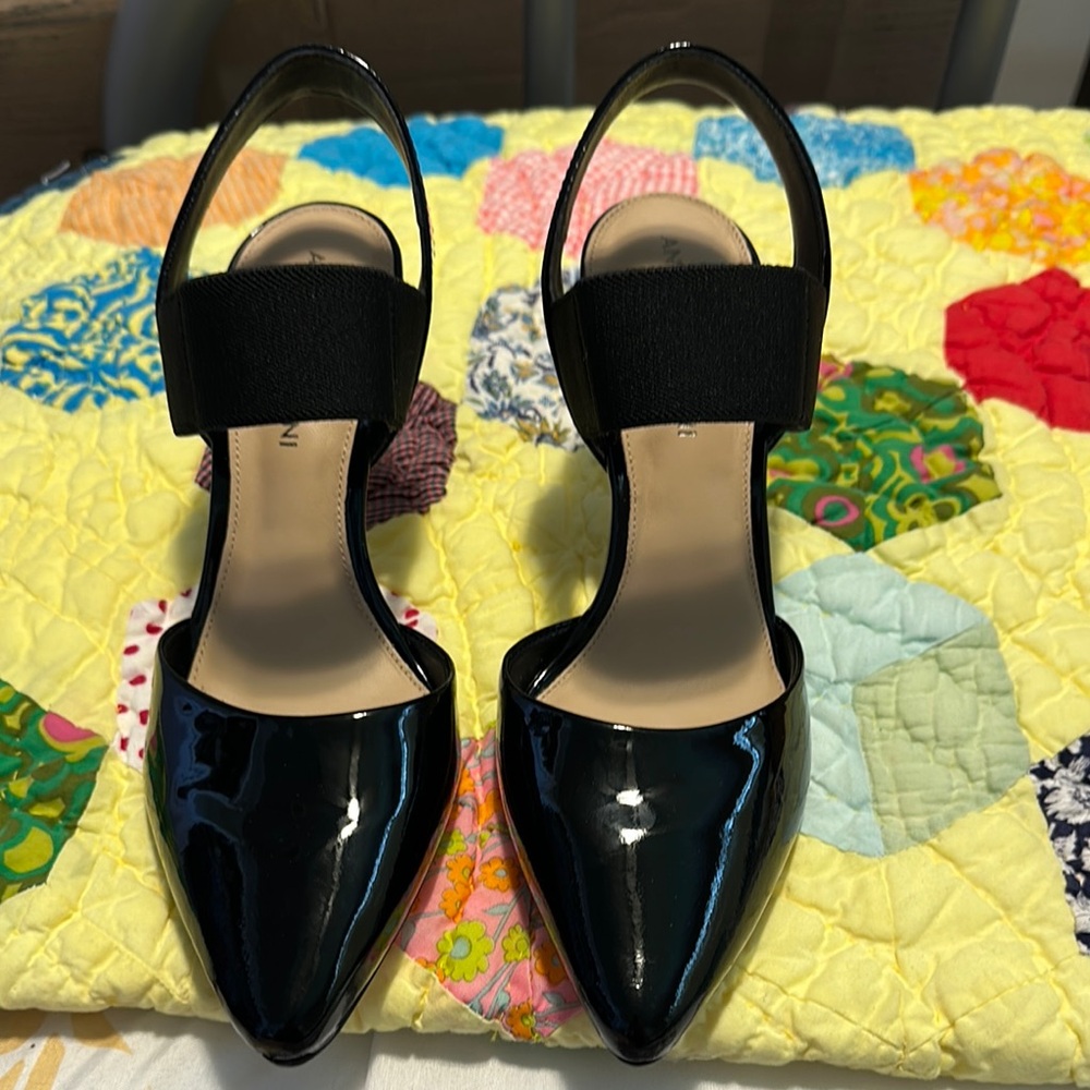 ANTONIO MELANI Black Patent Leather Slingback Heels
